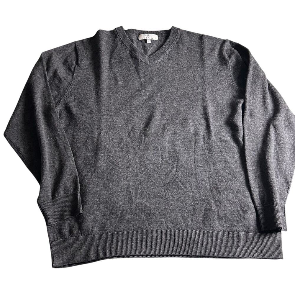 Turnbury Sweater Mens Size Large Gray V Neck 100% Merino Wool Long Sleeve‎